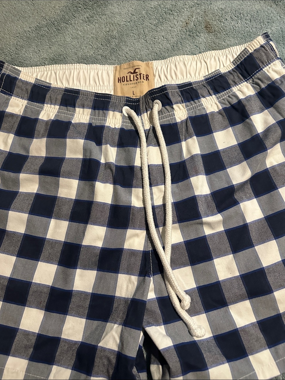 Hollister Blue & White Checked Men's Swim Trunks